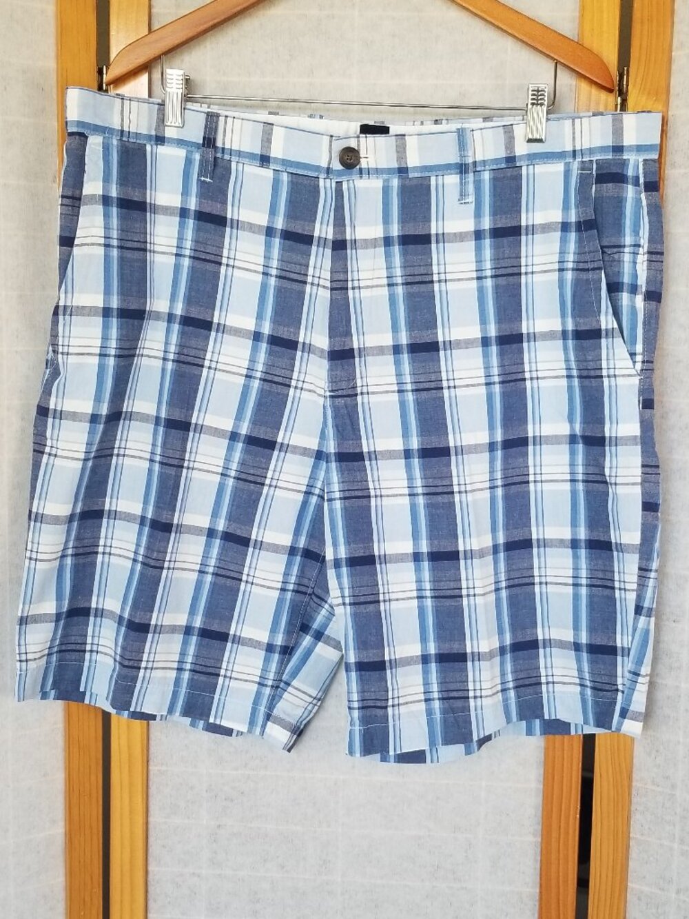 Men's Gap Bermuda Shorts Plaid 100% Cotton Blue Preppy